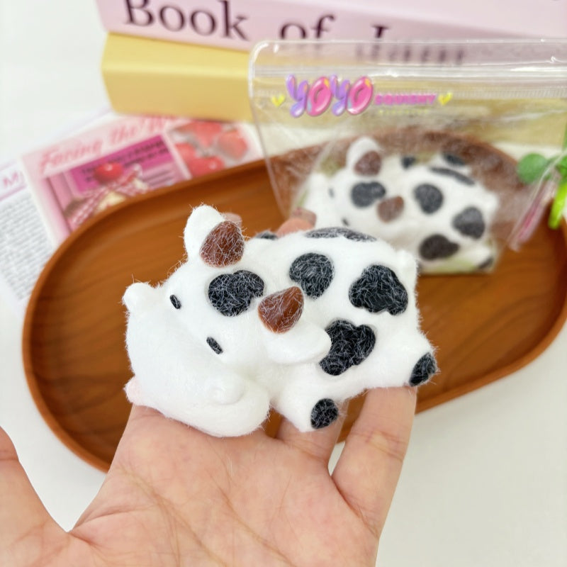 Flocked Cow Taba Squishy Toy