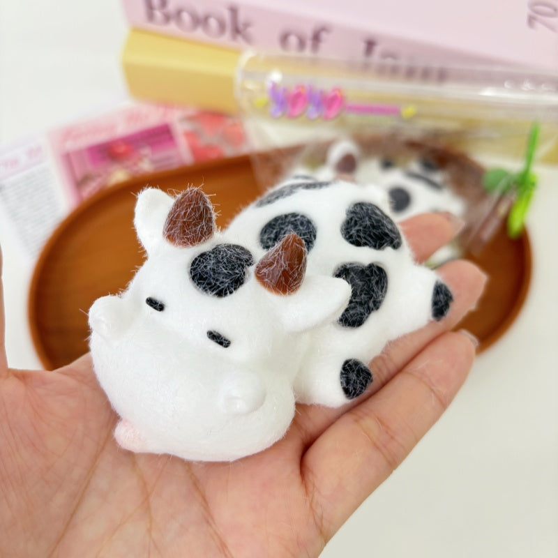 Flocked Cow Taba Squishy Toy